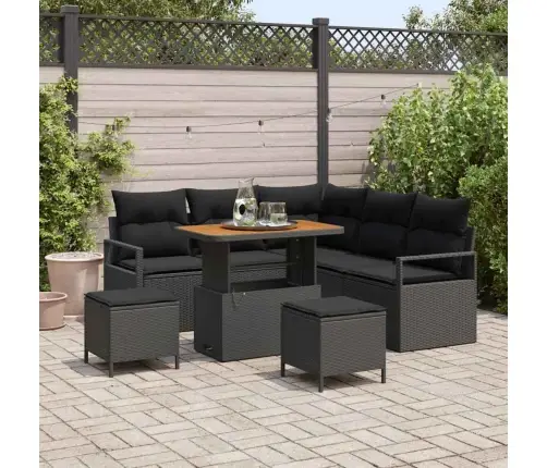 Sodo Sofų Rinkinys Su Pagalve Su Saugykla 8 Pcs Juoda