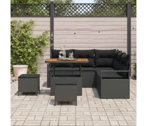 Sodo Sofų Rinkinys Su Pagalve Su Saugykla 8 Pcs Juoda