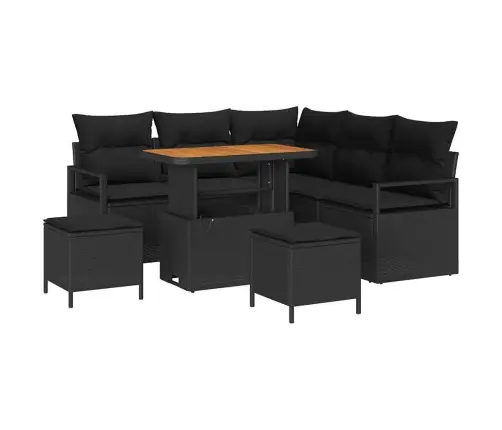 Sodo Sofų Rinkinys Su Pagalve Su Saugykla 8 Pcs Juoda