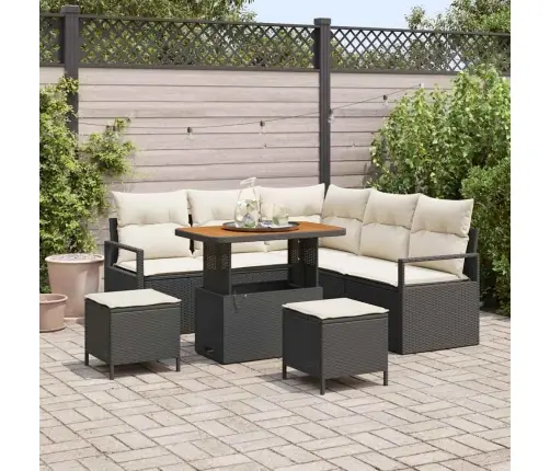 8 Gabalu Dārza Dīvānu Komplekts Ar Spilveniem Melnā Polietilēna Rotangpalmas Akācijas Vidaxl