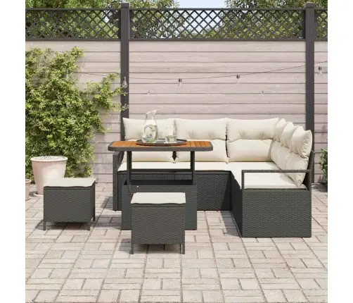 8 Gabalu Dārza Dīvānu Komplekts Ar Spilveniem Melnā Polietilēna Rotangpalmas Akācijas Vidaxl