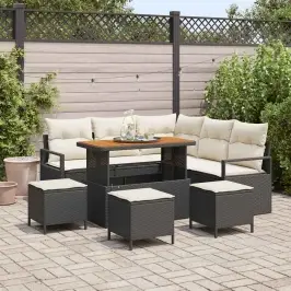 Dārza Dīvānu Komplekts Ar Spilvenu 9 Pcs Melns Un Krēmkrāsa Vidaxl