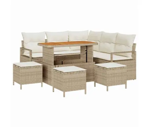 9 Daļu Dārza Dīvānu Komplekts Ar Spilveniem Bēšs Vidaxl