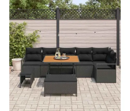 Dārza Dīvānu Komplekts Ar Spilvenu Ar Uzglabāšanu 9 Pcs Melna Vidaxl