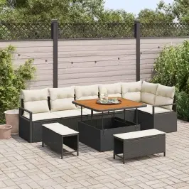 Sodo Sofų Rinkinys 9 Pcs Juoda Ir Kreminė 100 X 100 X 71 Cm