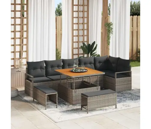 Sodo Sofų Rinkinys Su Pagalve Su Saugykla 9 Pcs Pilka