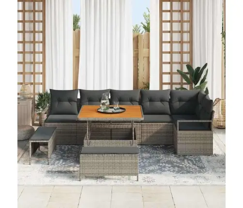 Sodo Sofų Rinkinys Su Pagalve Su Saugykla 9 Pcs Pilka