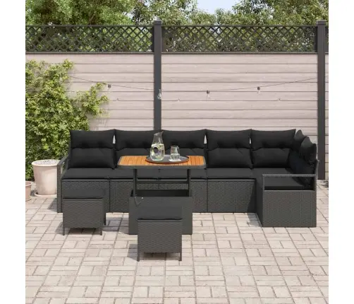 Dārza Dīvānu Komplekts Ar Spilvenu Ar Uzglabāšanu 9 Pcs Melna Vidaxl