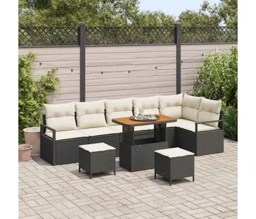 9 Gabalu Dārza Dīvānu Komplekts Ar Spilveniem Melns Polietilēna Rotangpalma Akāciju Vidaxl