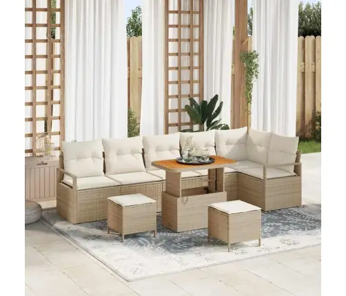 9 Daļu Dārza Dīvānu Komplekts Ar Spilveniem Bēšā Policijas Rattanā Vidaxl