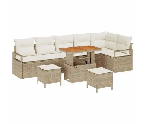 9 Daļu Dārza Dīvānu Komplekts Ar Spilveniem Bēšā Policijas Rattanā Vidaxl