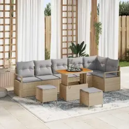 Dārza Dīvānu Komplekts Ar Spilvenu 9 Pcs Bēša Un Gaiši Pelēka Vidaxl