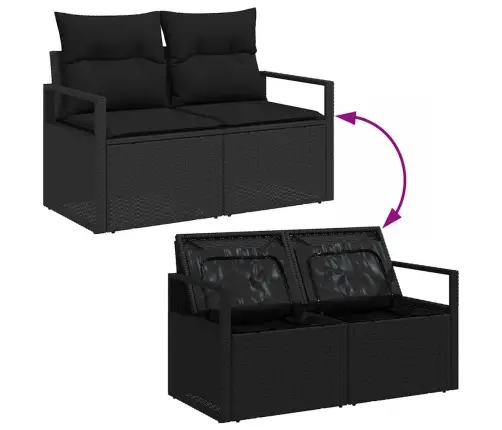 Sodo Sofų Rinkinys Su Pagalve Su Saugykla 10 Pcs Juoda