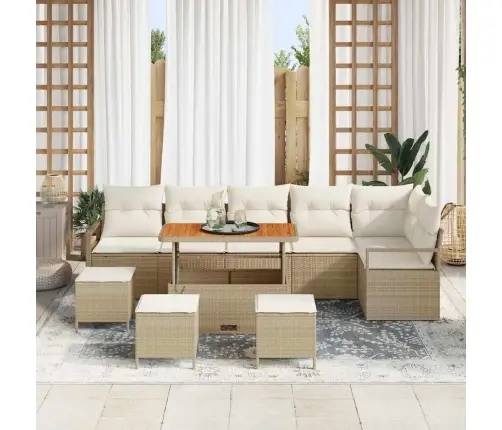 10 Gabalu Dārza Dīvānu Komplekts Ar Spilveniem Bēšs Poli Rotangpalma Akācija Vidaxl