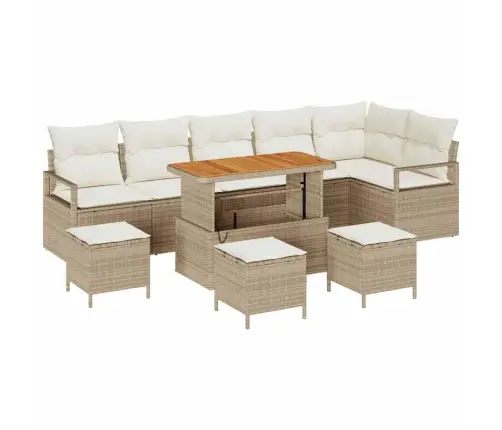 10 Gabalu Dārza Dīvānu Komplekts Ar Spilveniem Bēšs Poli Rotangpalma Akācija Vidaxl