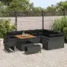 12 Daļu Dārza Dīvānu Komplekts Ar Spilveniem Melnā Poli Rattan Akācijā Vidaxl
