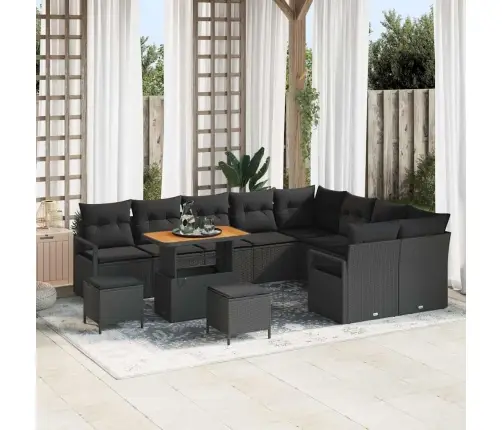 Sodo Sofų Rinkinys Su Pagalve 12 Pcs Juoda 90 X 55 X 71 Cm