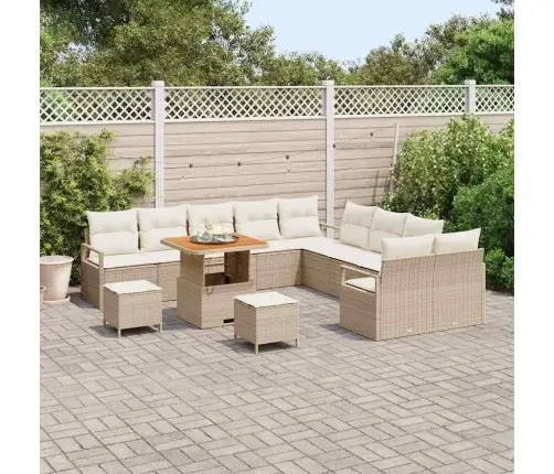 13 Daļu Dārza Dīvānu Komplekts Ar Spilveniem Bēšs Poliestera Rotangpalmas Akāciju Vidaxl