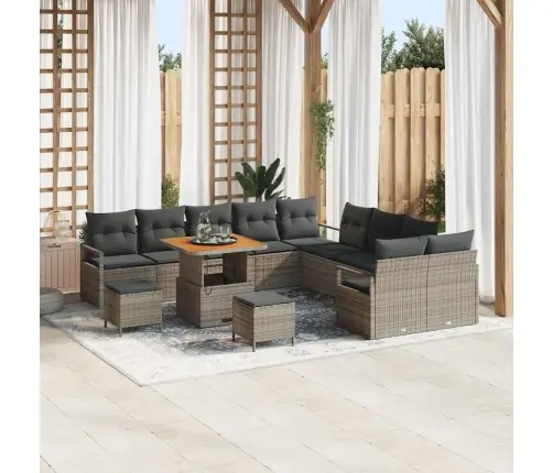 Dārza Dīvānu Komplekts Ar Spilvenu Ar Uzglabāšanu 13 Pcs Pelēka Vidaxl