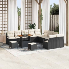 Sodo Sofų Rinkinys 13 Pcs Juoda Ir Kreminė 90 X 55 X 71 Cm