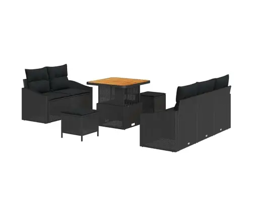 Sodo Sofų Rinkinys Su Pagalve Su Saugykla 8 Pcs Juoda