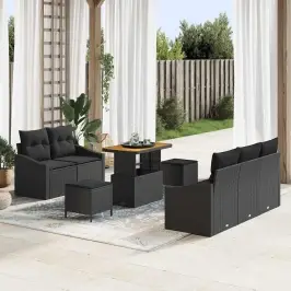 Sodo Sofų Rinkinys Su Pagalve 8 Pcs Juoda 90 X 55 X 71 Cm