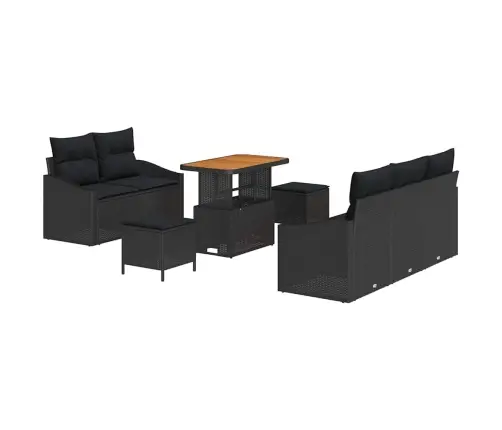 8 Daļu Dārza Dīvānu Komplekts Ar Spilveniem Melnā Polietilēna Rotangpalmas Akācijā Vidaxl