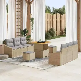 Dārza Dīvānu Komplekts Ar Spilvenu 9 Pcs Bēša Un Gaiši Pelēka Vidaxl