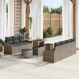 Dārza Dīvānu Komplekts 10 Pcs Pelēka 90 X 55 X 71 Cm Vidaxl