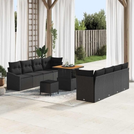 Sodo Sofų Rinkinys Su Pagalve 11 Pcs Juoda 80 X 80 X 71 Cm