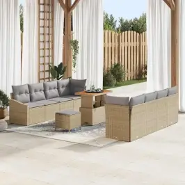 Sodo Sofų Rinkinys Su Pagalve 11 Pcs Bežinė Ir Šviesiai Pilka