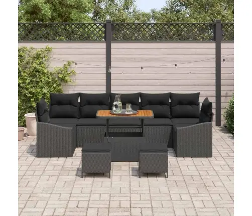 10 Daļu Dārza Dīvānu Komplekts Ar Spilveniem Melnā Poli Rotangpalmas Akācijā Vidaxl