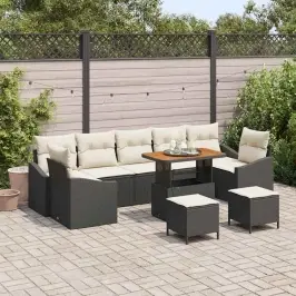Sodo Sofų Rinkinys 10 Pcs Juoda Ir Kreminė 90 X 55 X 71 Cm