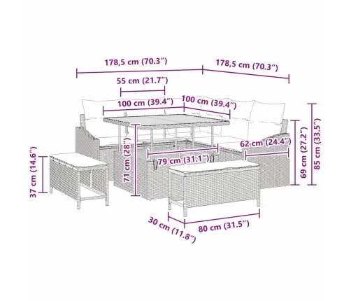 Dārza Dīvānu Komplekts 8 Pcs Melna Poliūtu Rotangpalma Vidaxl