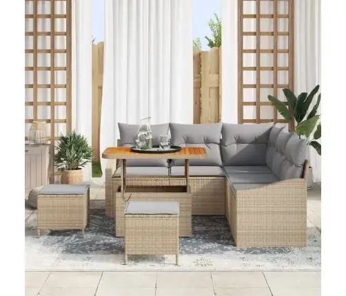 Dārza Dīvānu Komplekts Ar Spilvenu 8 Pcs Bēša Un Gaiši Pelēka Vidaxl