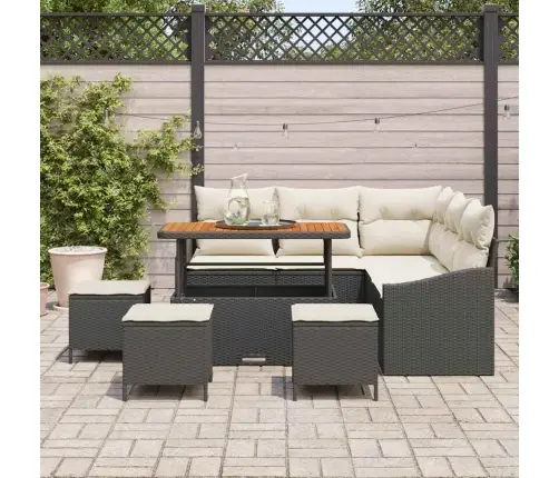 Sodo Sofų Rinkinys Su Pagalve Su Pagalve 9 Pcs Juoda Ir Kreminė