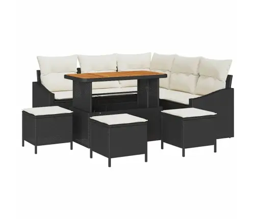 Sodo Sofų Rinkinys Su Pagalve Su Pagalve 9 Pcs Juoda Ir Kreminė