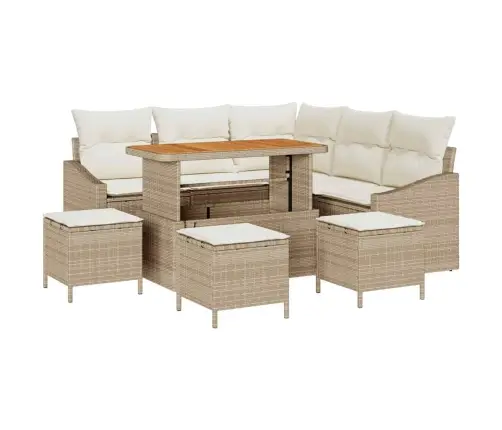 9 Daļu Dārza Dīvānu Komplekts Ar Spilveniem Bēšā Poli Rotangpalmas Akācijā Vidaxl