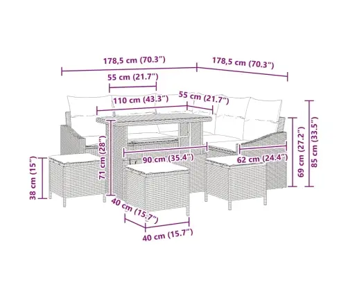 Dārza Dīvānu Komplekts 9 Pcs Pelēka 110 X 55 X 71 Cm Vidaxl
