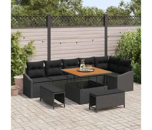 Dārza Dīvānu Komplekts 9 Pcs Melna Poliūtu Rotangpalma Vidaxl