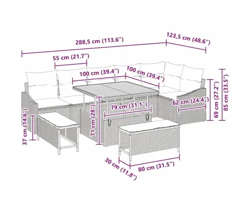 Dārza Dīvānu Komplekts 9 Pcs Melna Poliūtu Rotangpalma Vidaxl