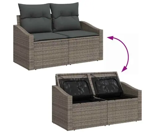 Sodo Sofų Rinkinys Su Pagalve 9 Pcs Pilka Poli Ratanas