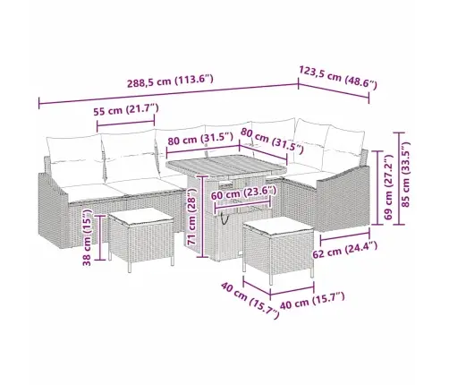 Dārza Dīvānu Komplekts 9 Pcs Beige, Krēmkrāsa 80 X 80 X 71 Cm Vidaxl