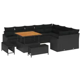 Sodo Sofų Rinkinys Su Pagalve 12 Pcs Juoda 100 X 100 X 71 Cm