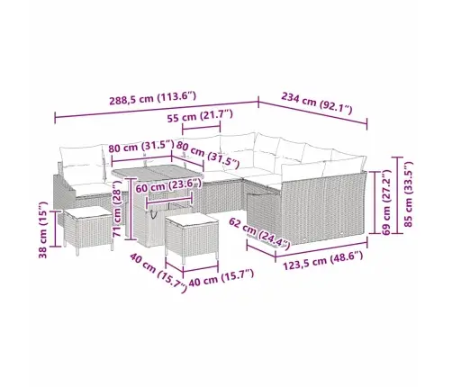 Dārza Dīvānu Komplekts Ar Spilvenu Ar Uzglabāšanu 12 Pcs Pelēka Vidaxl