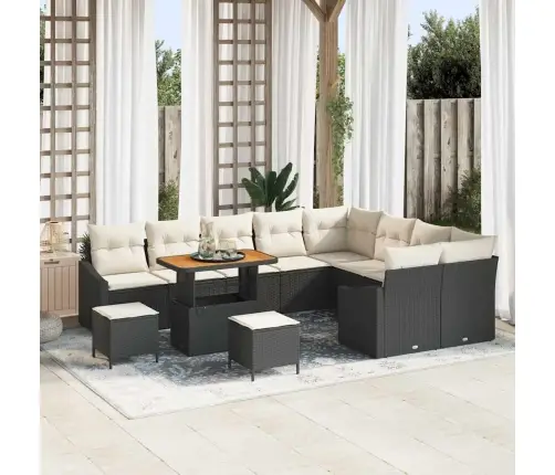 Sodo Sofų Rinkinys Su Pagalve 12 Pcs Juoda Ir Kreminė