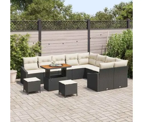 Sodo Sofų Rinkinys Su Pagalve 12 Pcs Juoda Ir Kreminė