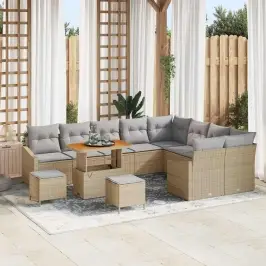 Sodo Sofų Rinkinys Su Pagalve 12 Pcs Bežinė Ir Šviesiai Pilka