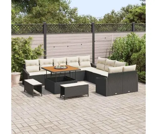 13 Daļu Dārza Dīvānu Komplekts Ar Spilveniem Melnā Rotangpalmas Vidaxl