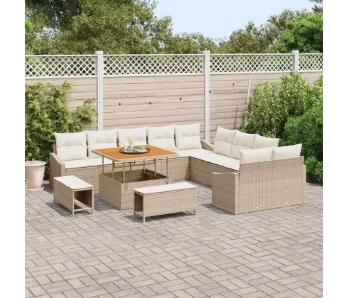 13 Gabalu Dārza Dīvānu Komplekts Ar Spilveniem Bēšā Polietilēna Rotangpalma Akācija Vidaxl